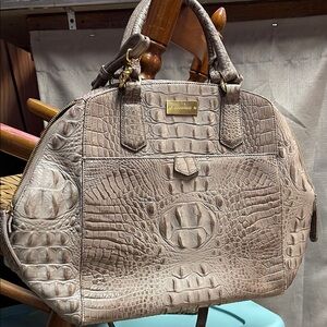 Brahmin Croc-Embossed Satchel in Taupe